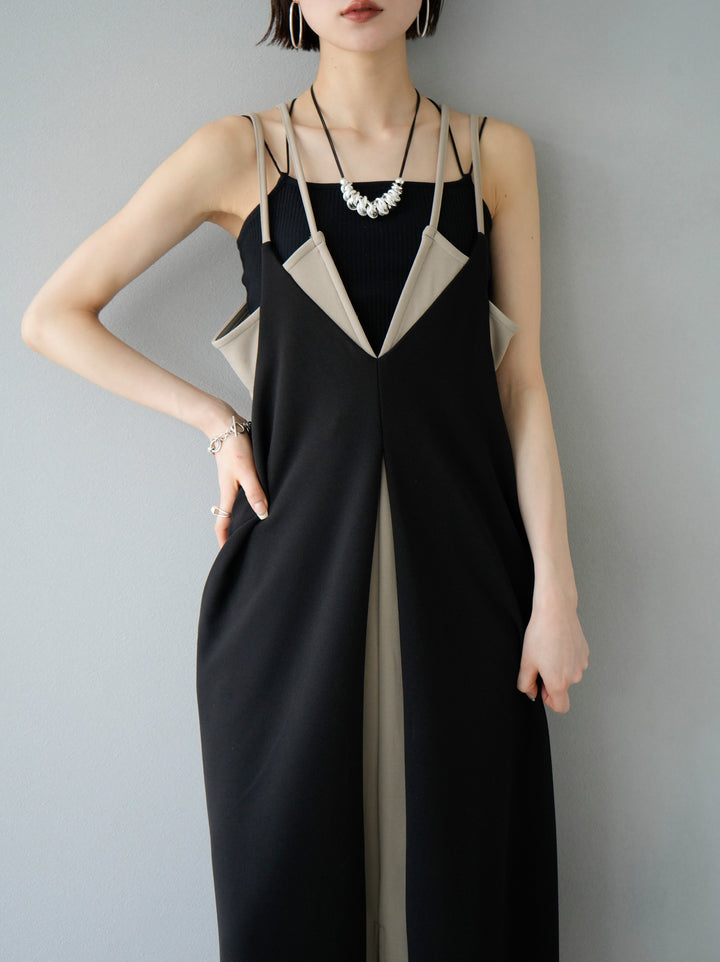 [Pre-order] Bicolor Layered Design Cami Dress/Black