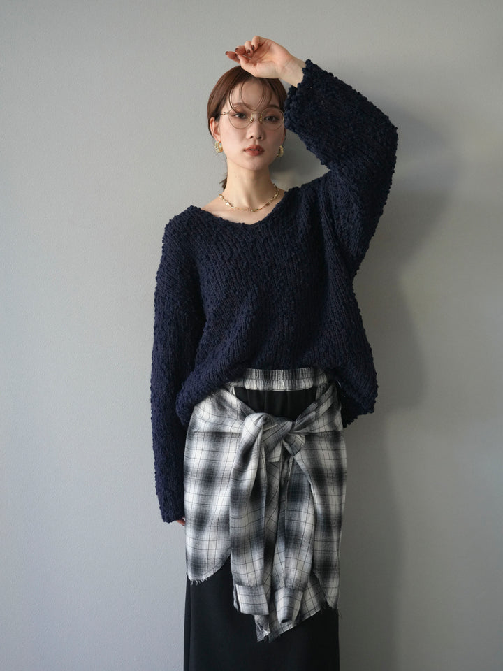 [予約]メランジポコポコニットプルオーバー/navy