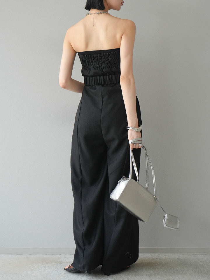 【預購】混色斜紋腰帶熊圖案工裝褲/黑色