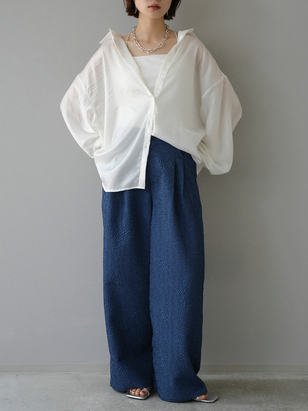 [Pre-order] Puffy jacquard wide pants/blue