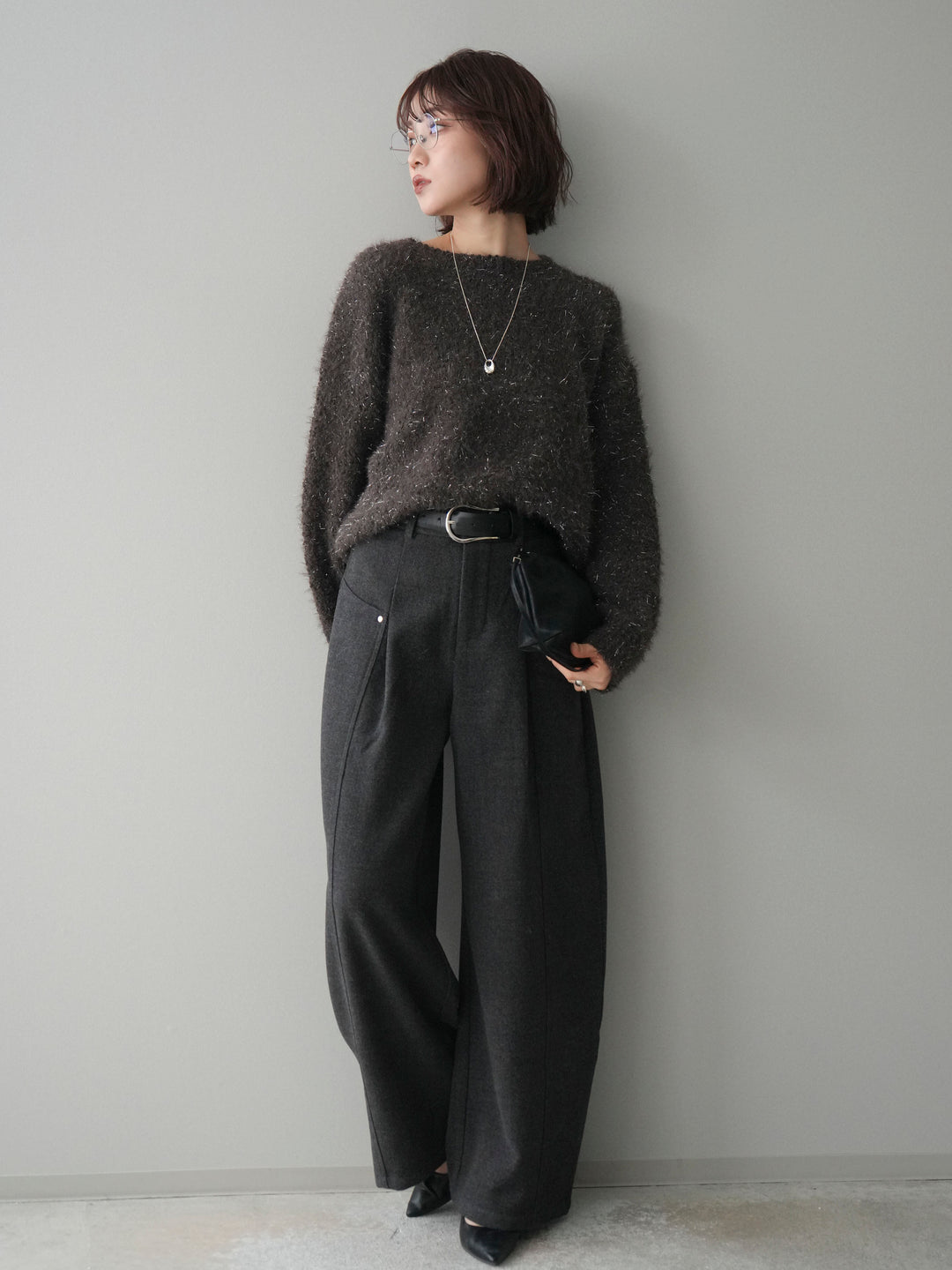 [予約]モールラメミックスヤーンニットプルオーバー/brown