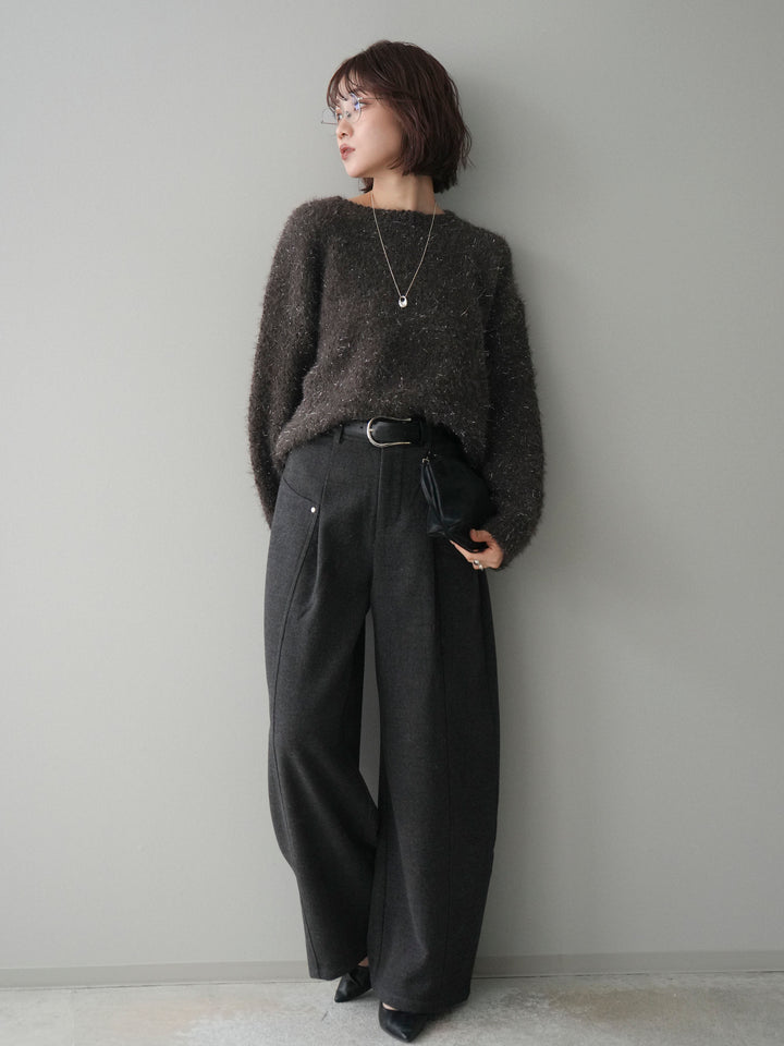 [予約]モールラメミックスヤーンニットプルオーバー/brown