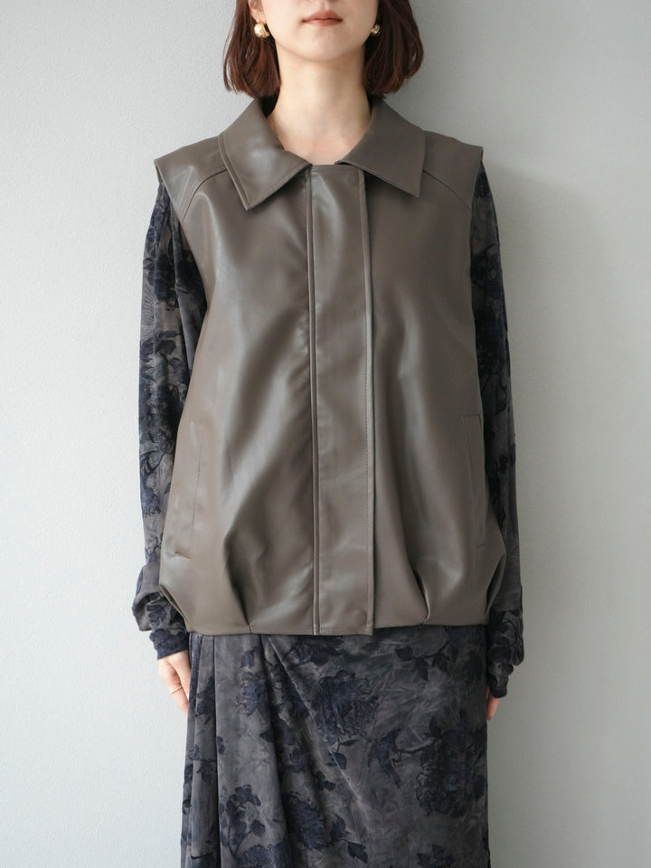 [予約]タックヘムレザーベスト/ブラウン