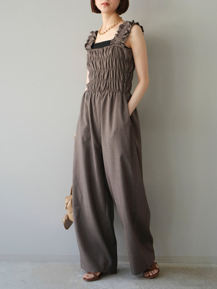 [予約]ヘザーエステルシャーリングサロペット/ブラウン