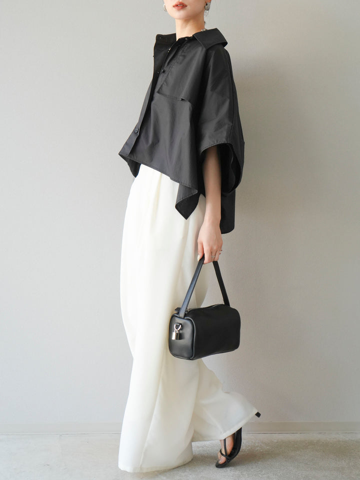 [SET]ポンチョショートシャツ+リネンライクイージーワイドパンツ(2set)