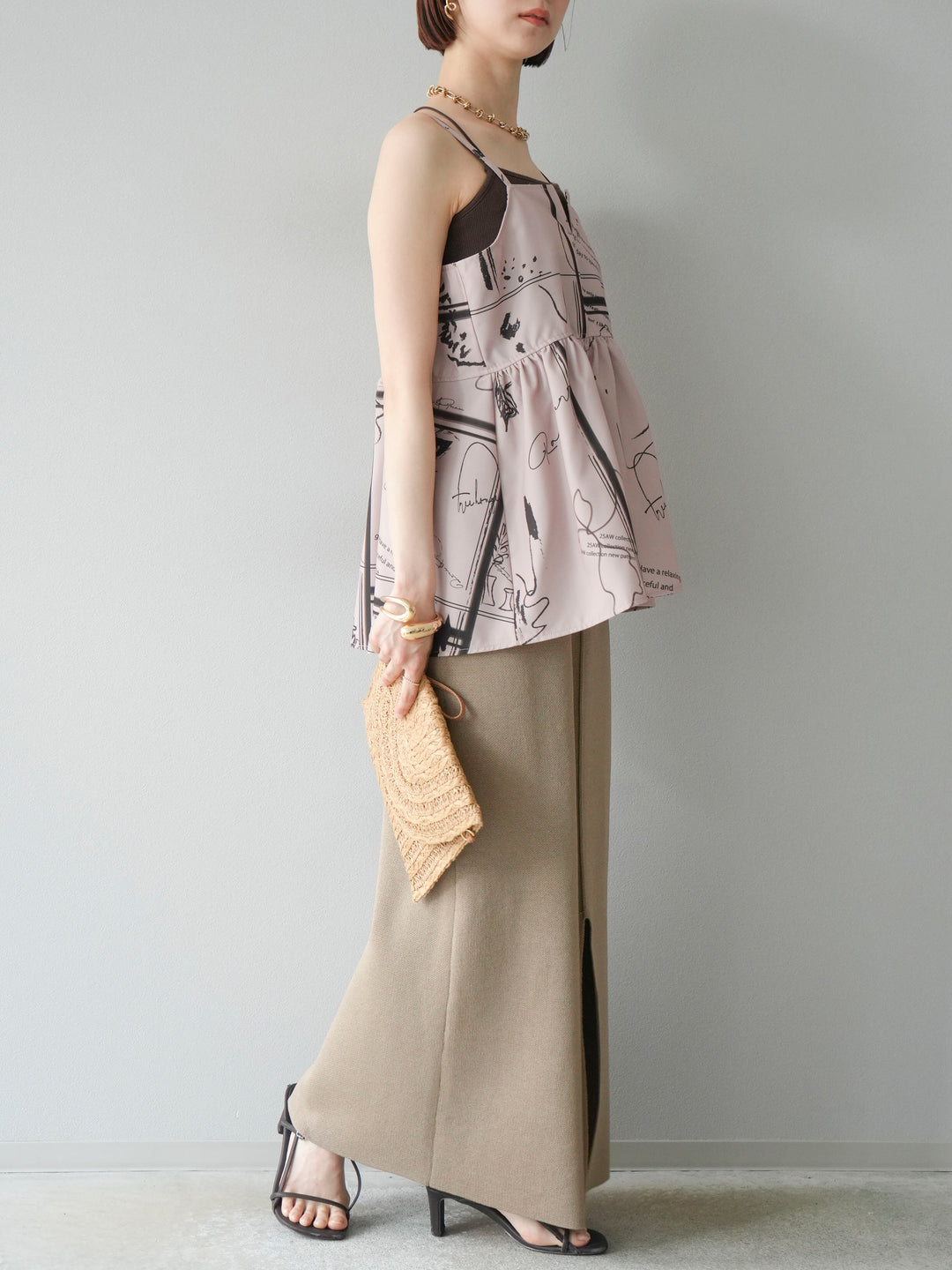 [予約]レーヨンポリIラインニットスカート/ベージュ