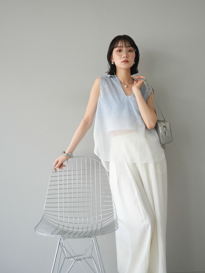 [予約]染めグラデージョンスキッパーブラウス/ライトブルー