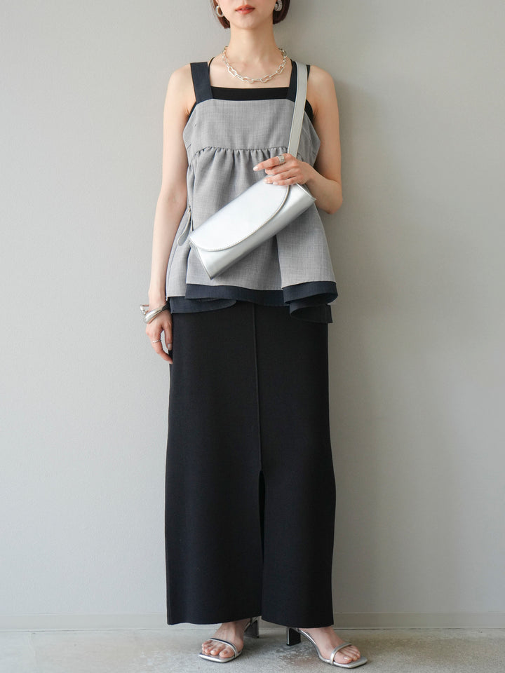 [予約]レーヨンポリIラインニットスカート/ブラック