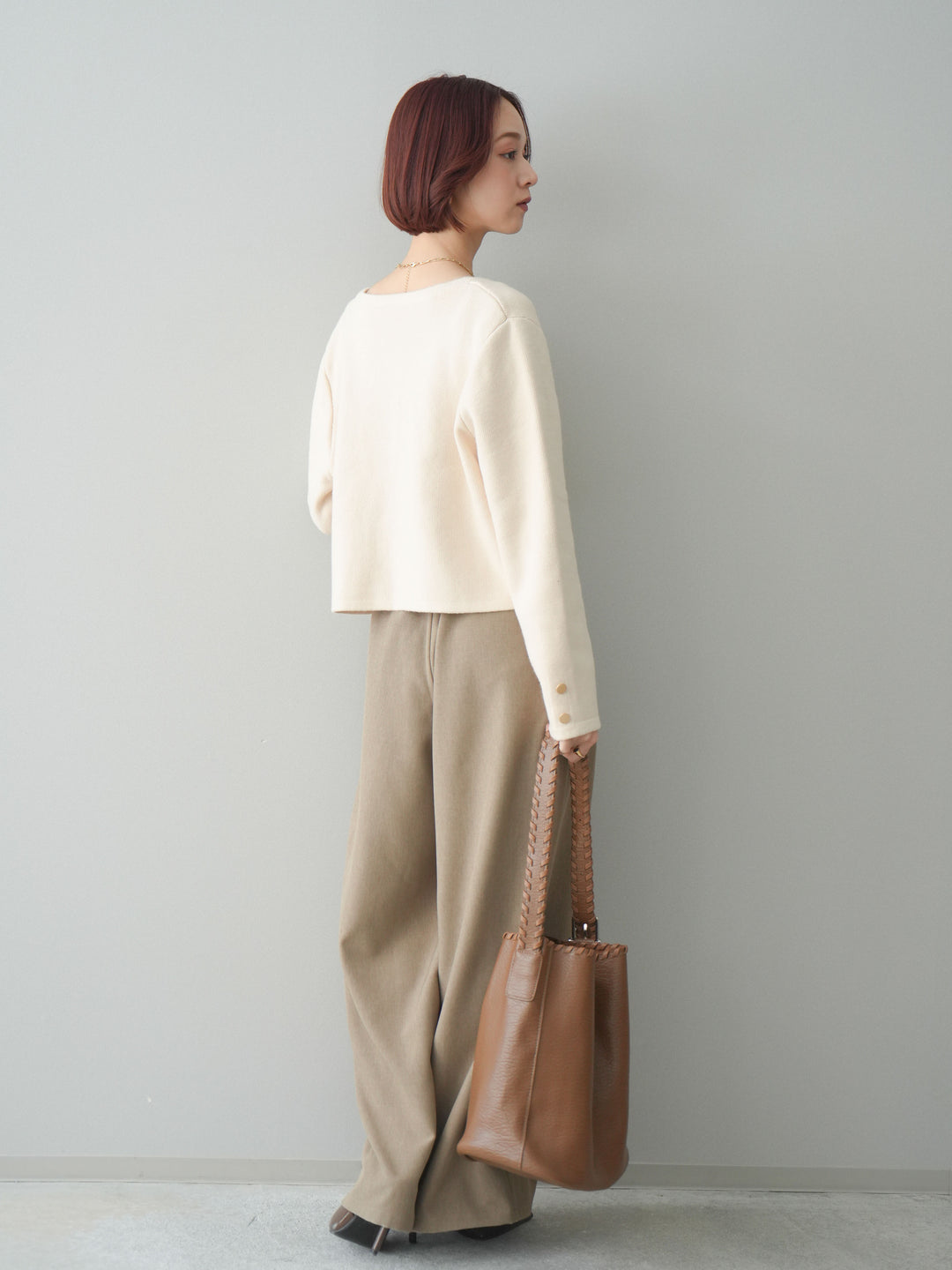 [予約]サテンベルトタックワイドパンツ/beige