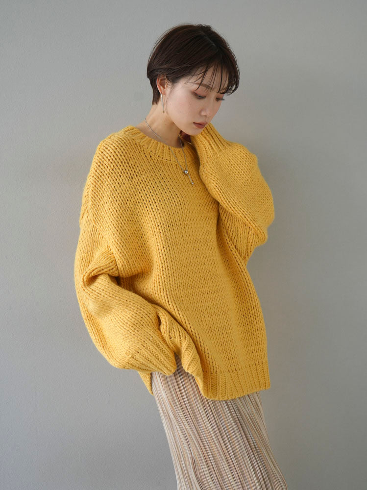 [Pre-order] Rib knit crew neck over knit pullover/yellow