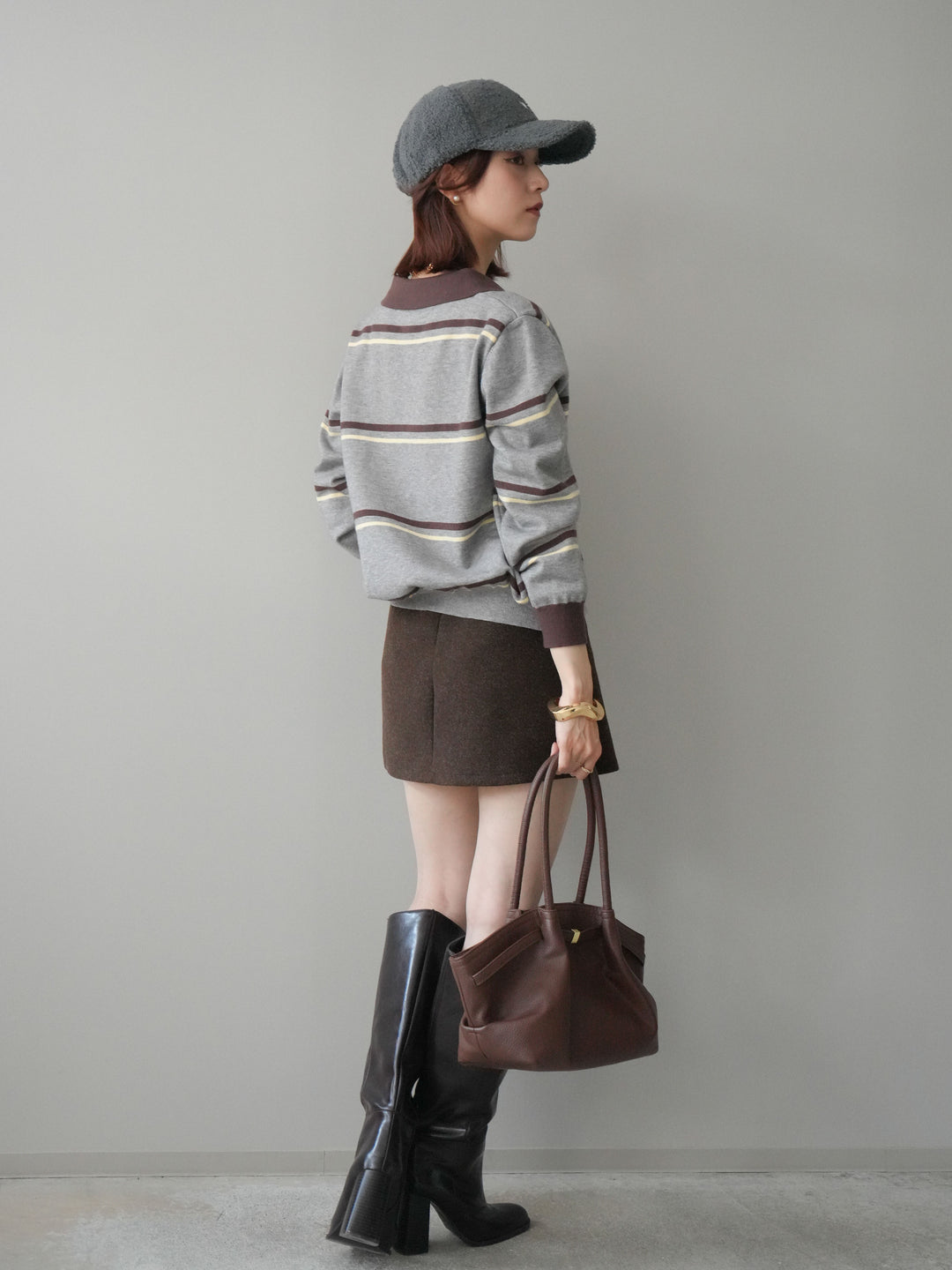 [予約]ウールタッチベルト付ミニスカート/brown