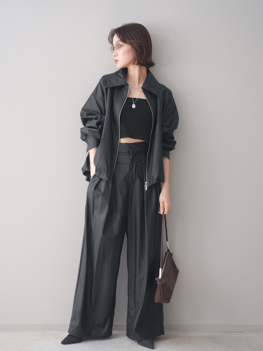 [予約]ウォッシャブルフェイクレザーバルーンジャケット/black