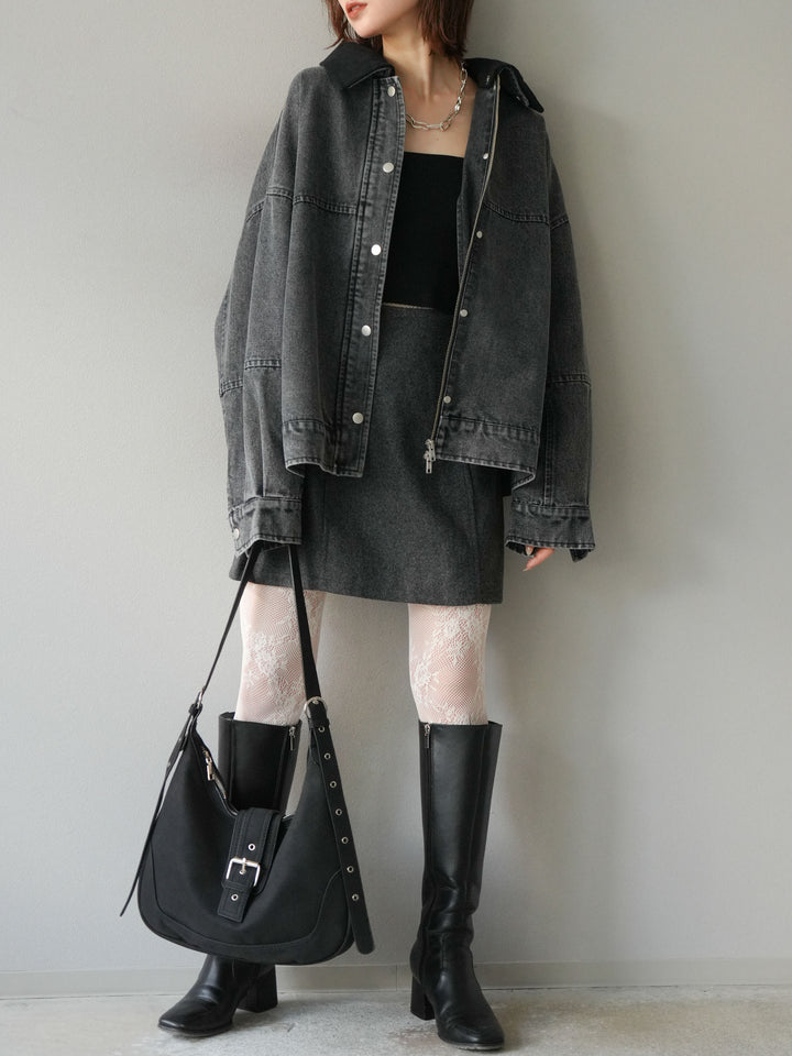 [予約]フェイクウールコクーンミニスカート/チャコール