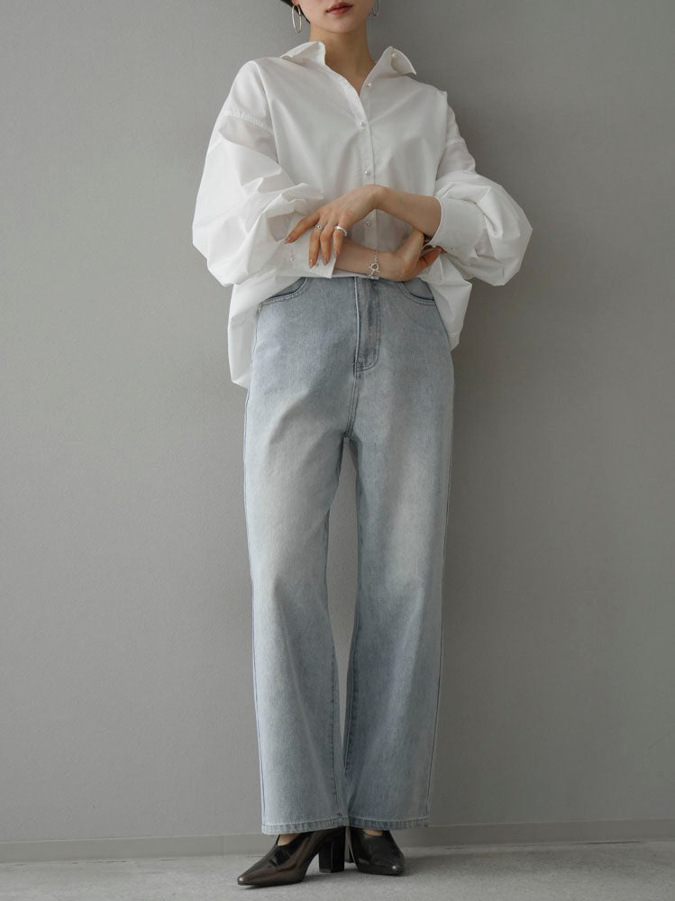 【預訂】口袋設計直筒牛仔褲/漂白