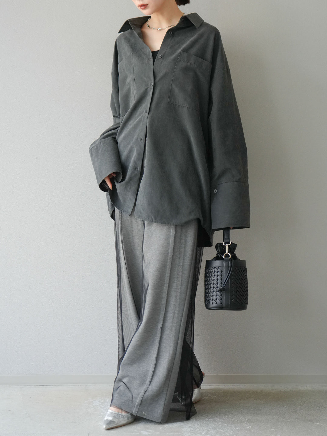 [予約]チュールワイドパンツ/ブラック