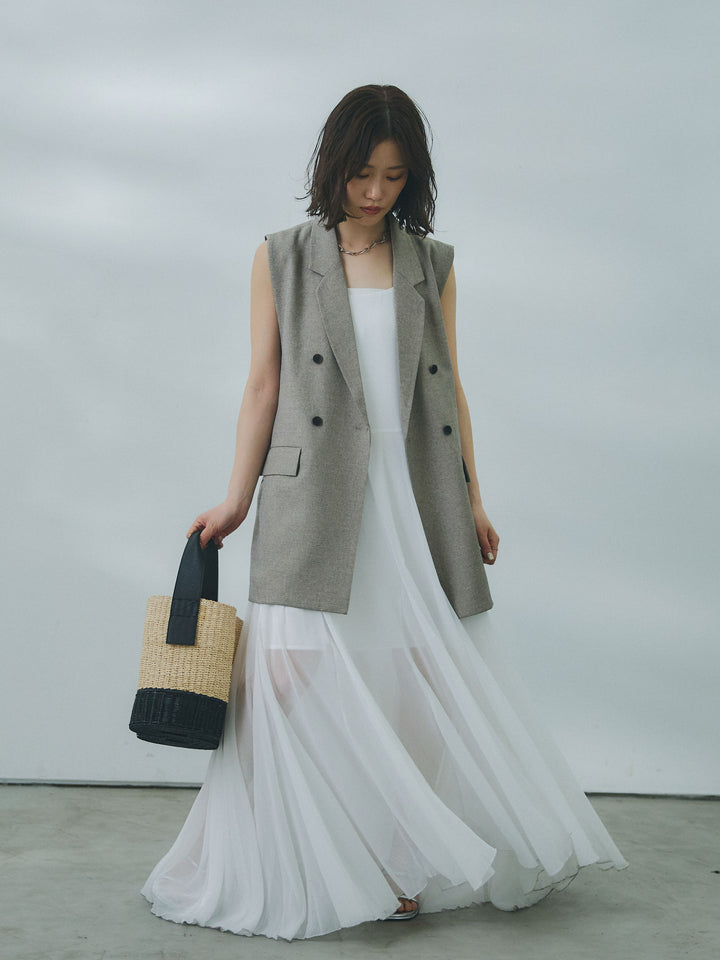 【魅力】[套裝] 蝴蝶結薄紗吊帶連身裙 + 蝴蝶結薄紗吊帶連身裙（兩件套裝）