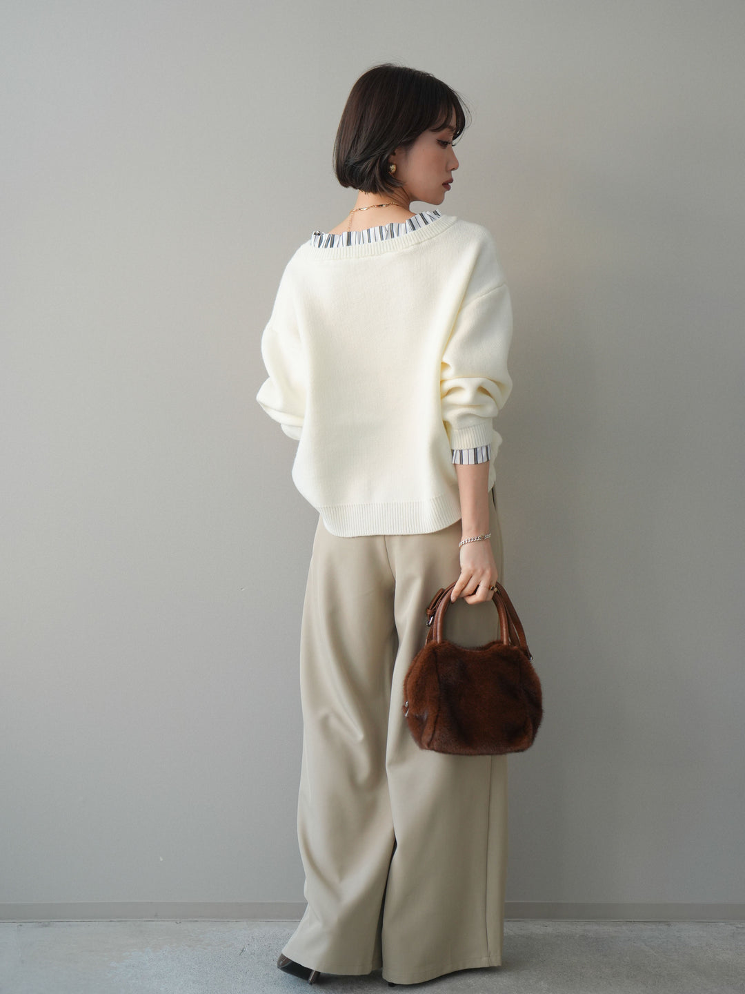 [予約]ウエストレースタックワイドパンツ/ivory