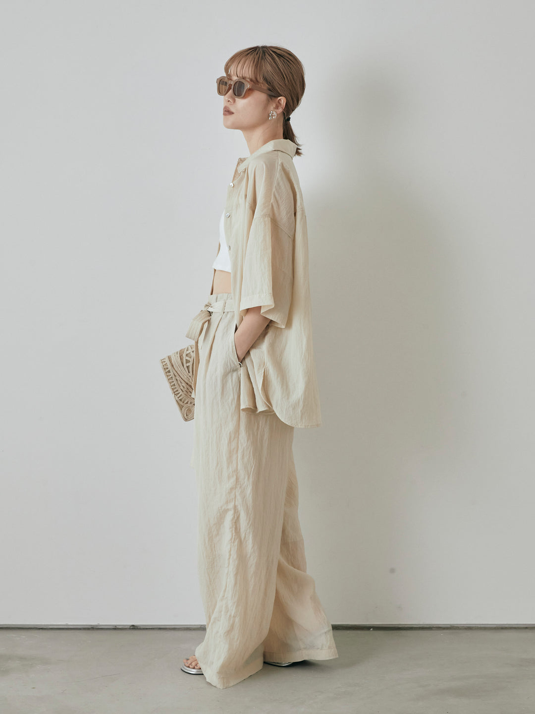 [予約]ナイロンワッシャーイージーパンツ/クリーム