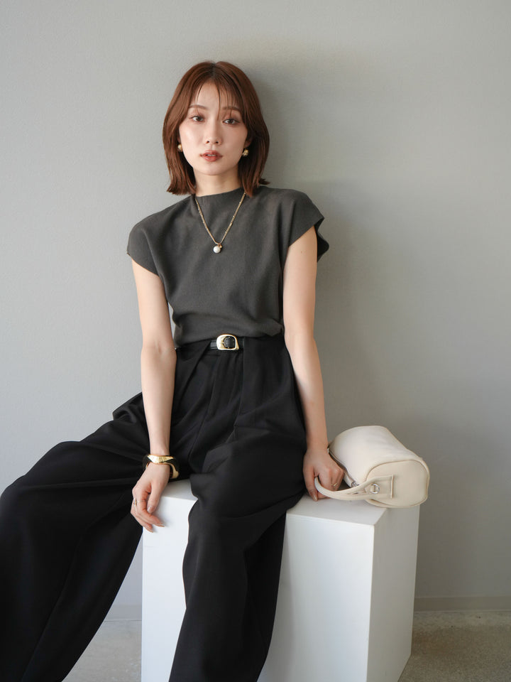 [予約]プチネックフレンチニットトップス/チャコール