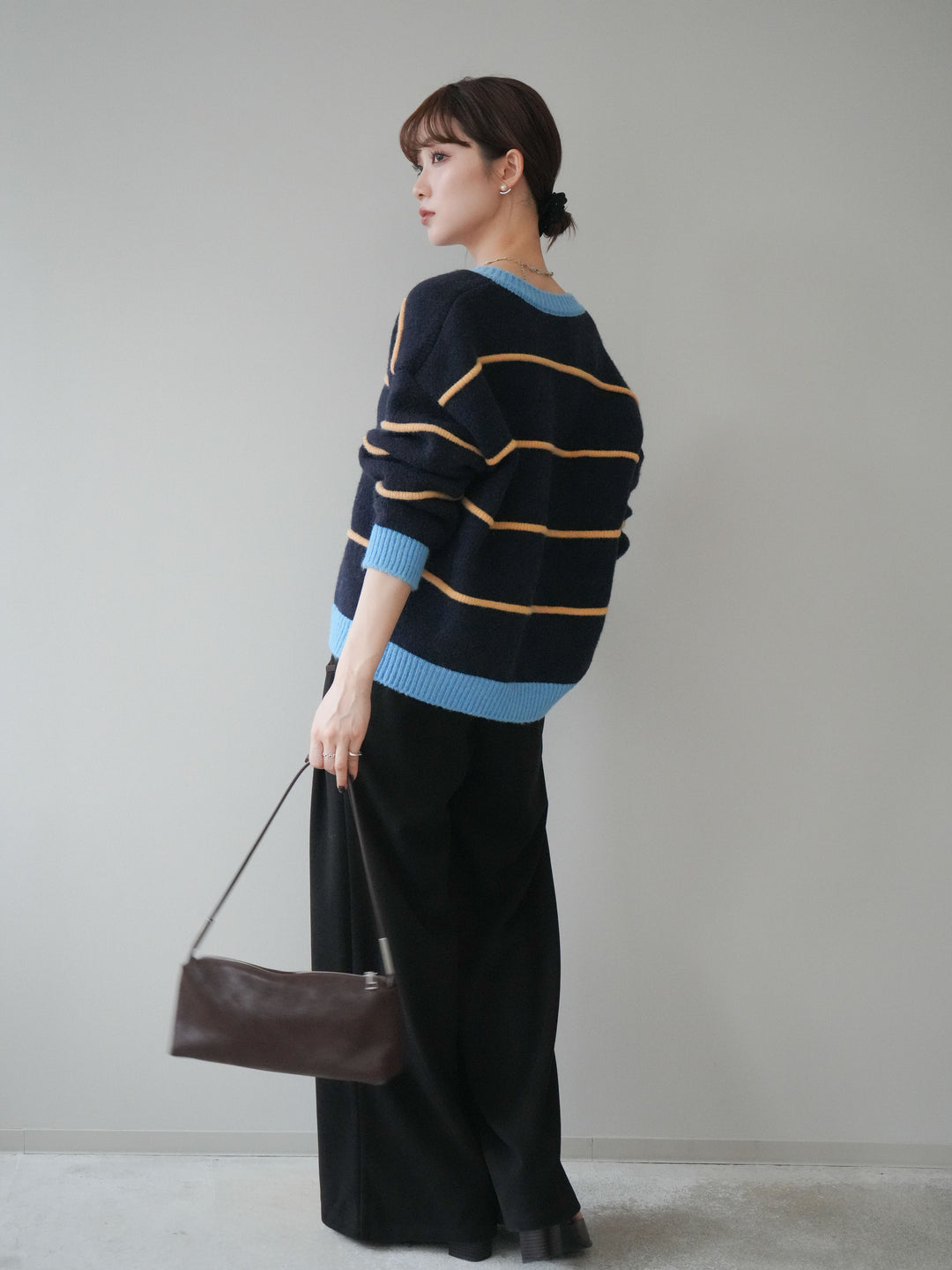 [予約]配色パイピングイージーパンツ/black