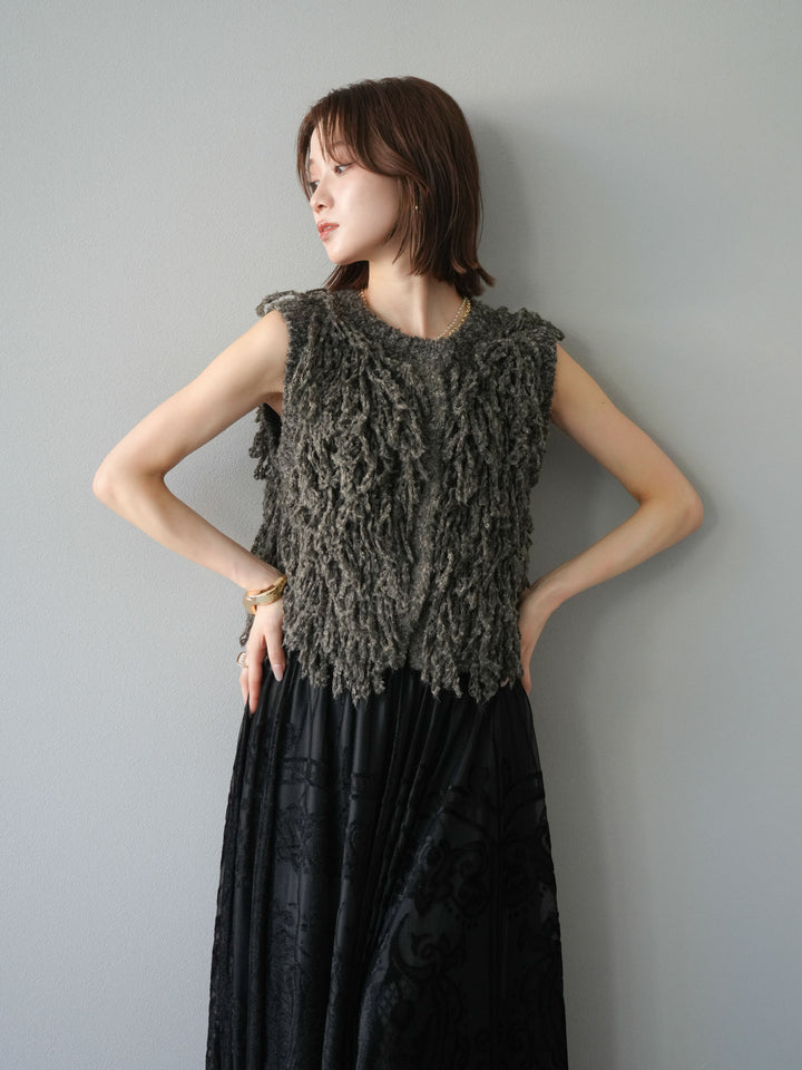 [予約]フリンジループニットベスト/ブラウン