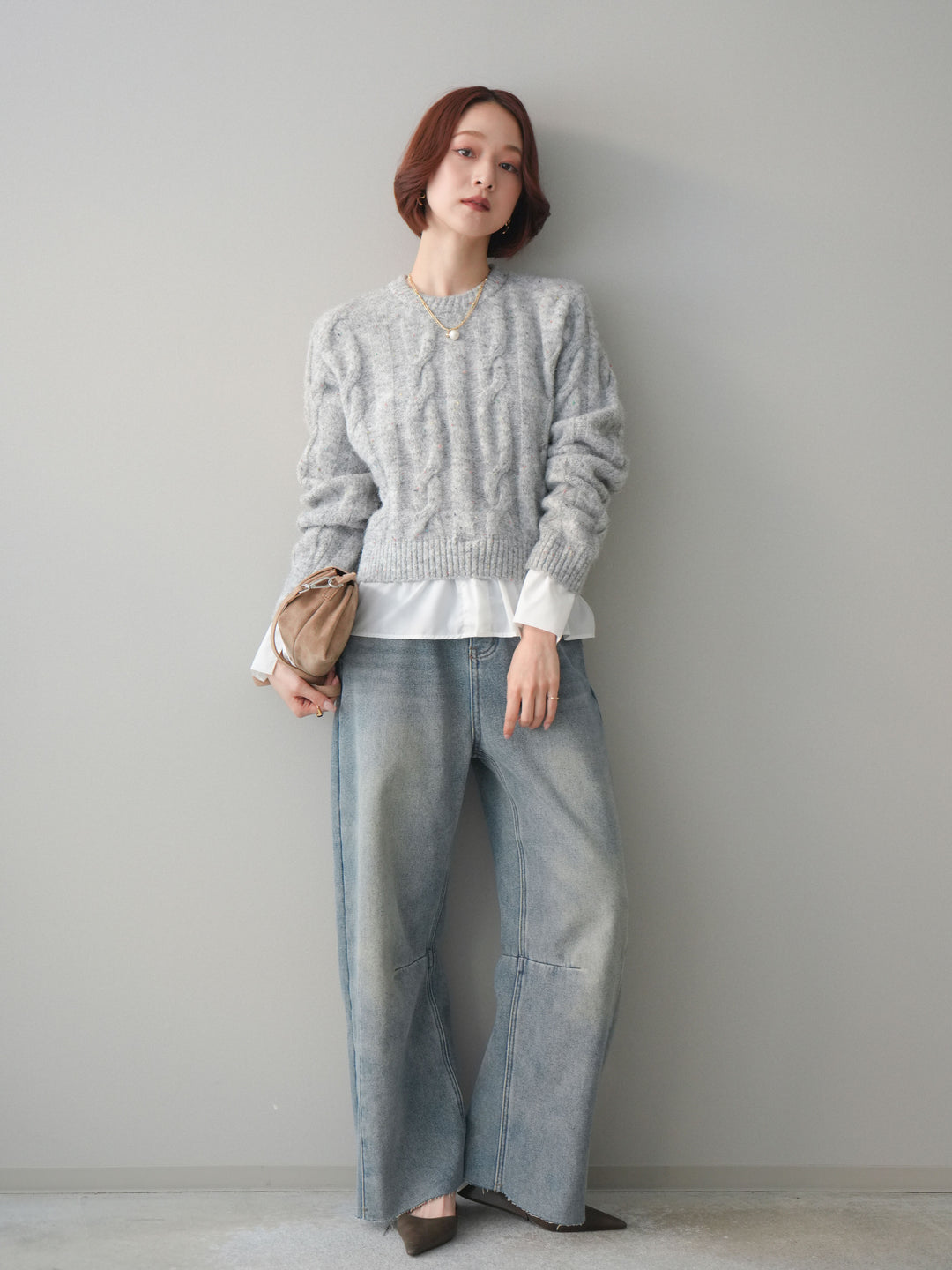 [予約]裏起毛カットオフカーブデニムパンツ/blue