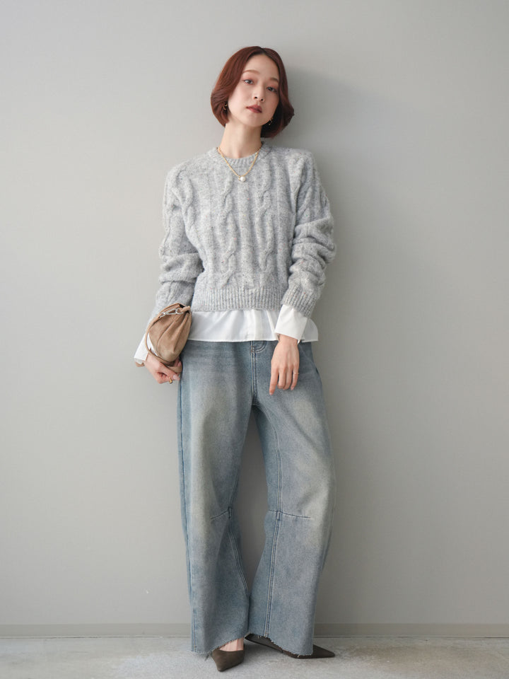 [予約]裏起毛カットオフカーブデニムパンツ/blue