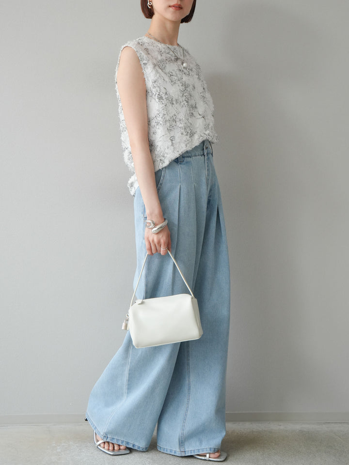 【預購】雙褶寬牛仔褲/漂白