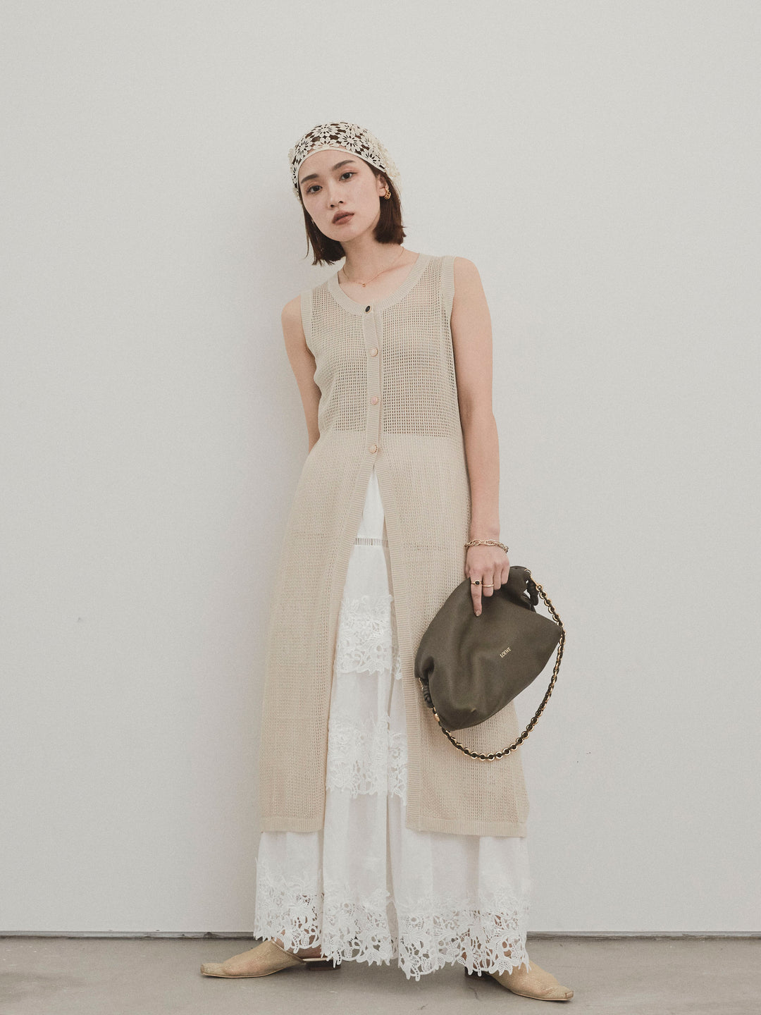 [予約]アソートボタンニットロングジレ/ベージュ