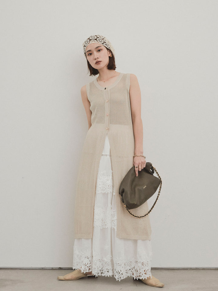 [予約]アソートボタンニットロングジレ/ベージュ