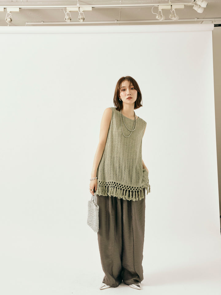 [予約]オーガンジーレイヤードサイドラインパンツ/チャコール