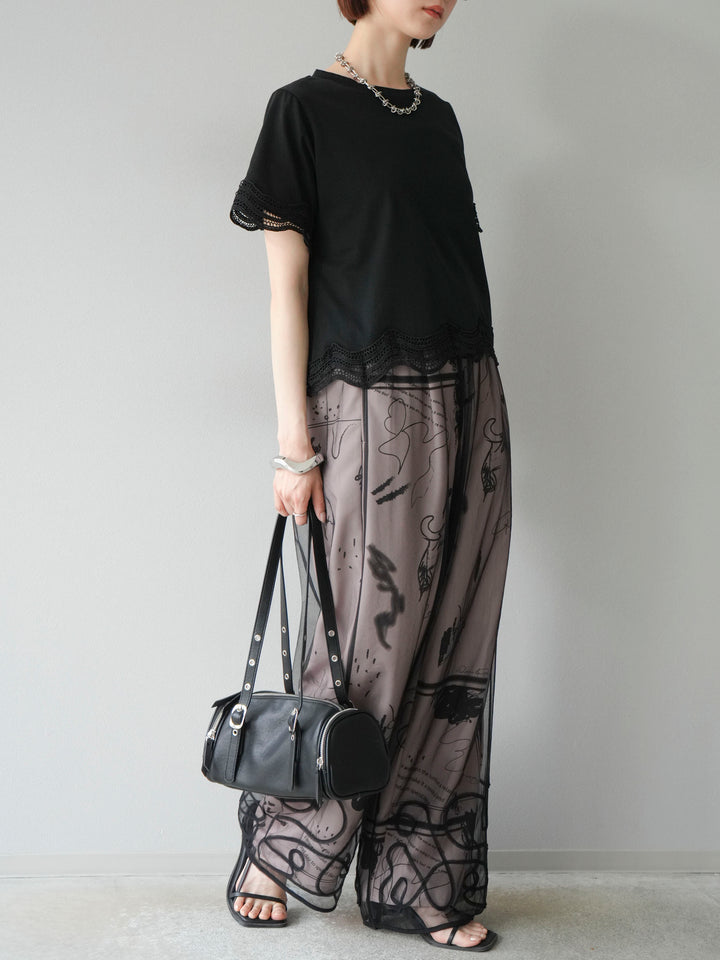 【預購】彩繪褶襉褲/米色