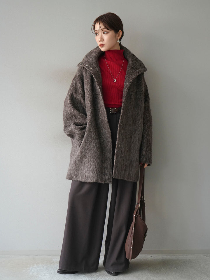 [予約]スタンドカラーシャギーコート/brown