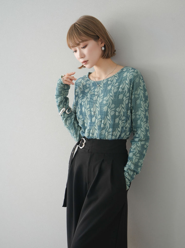 【預購】雙層紗布提花上衣/綠