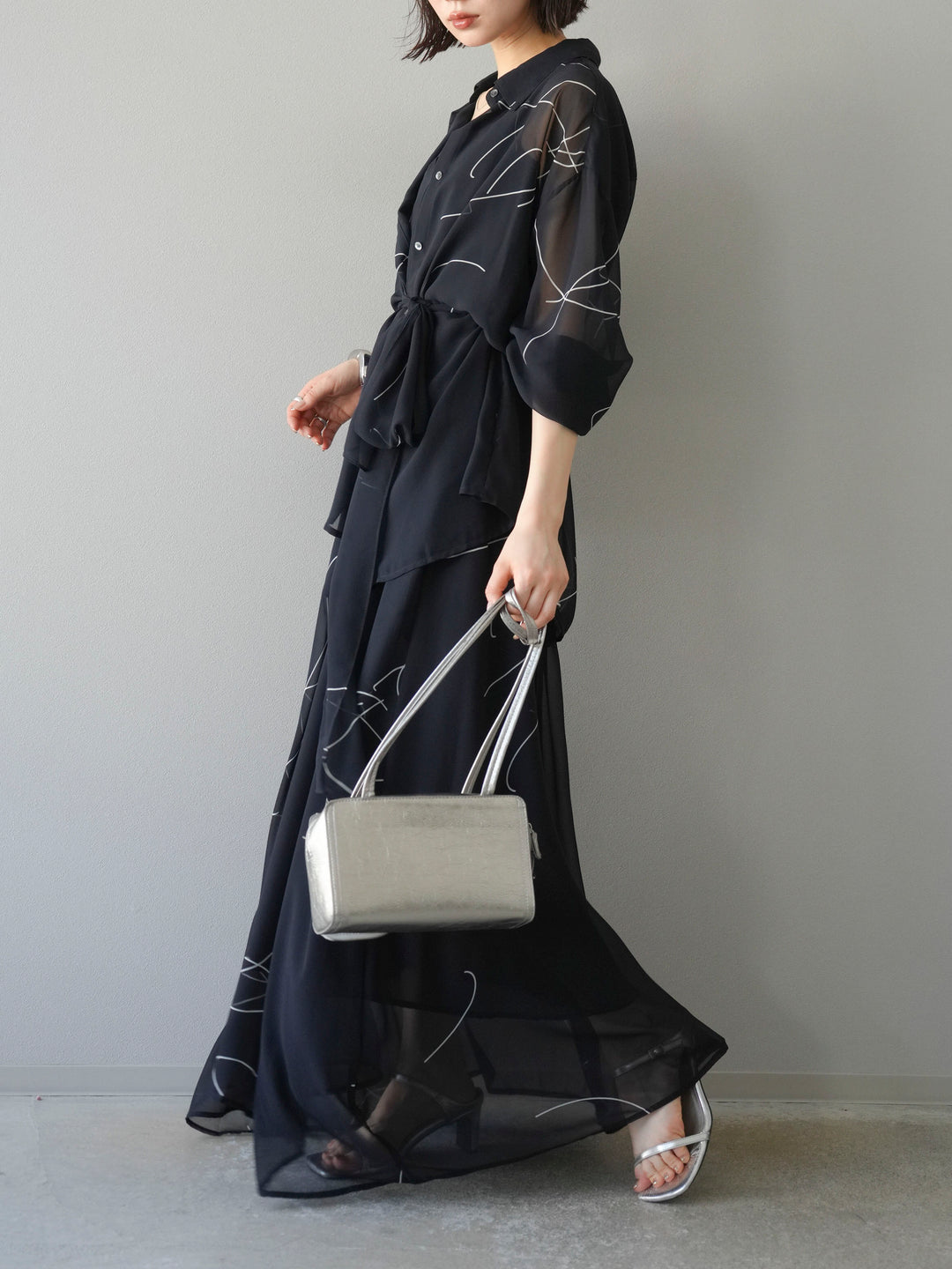 [SET]ペンタッチシフォンキャミワンピース+ペンタッチシフォンシャツ(2set)