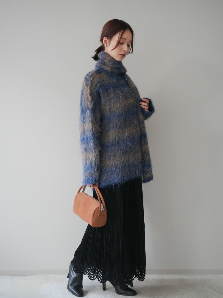 [予約]パンチングデザインスエードプリーツスカート/black