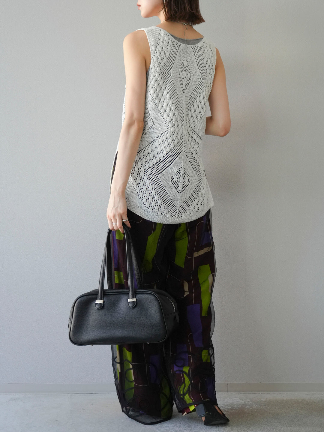 [予約]レーヨンフレックススラブレトロ柄ストレートパンツ/ワイン