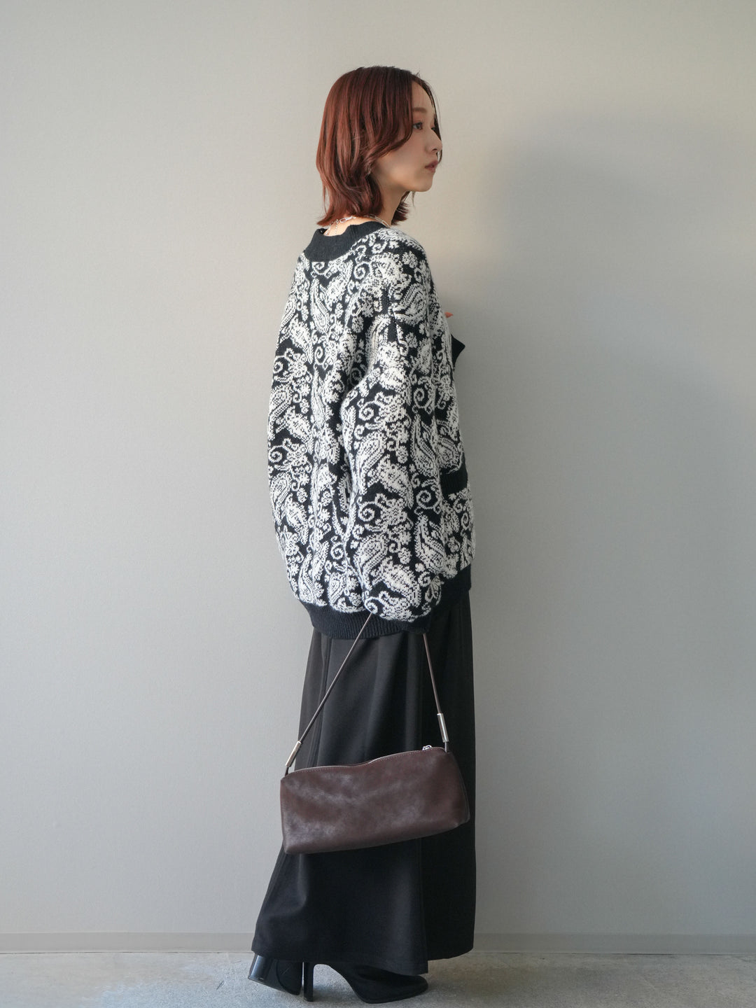 [予約]配色パイピングIラインスカート/black