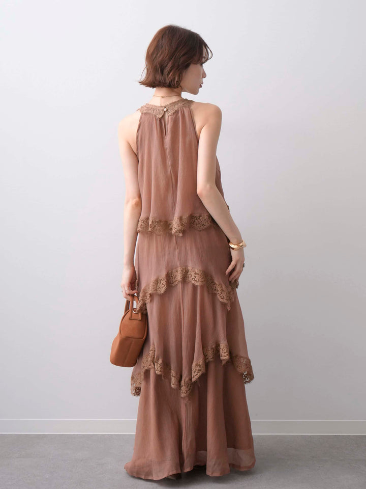 [予約]レースヘムティアードノースリドレス/brown