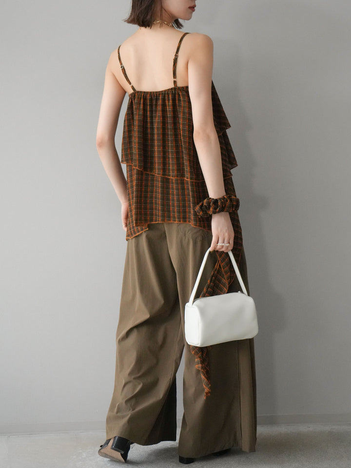 【預購】褶邊尼龍寬褲/卡其色