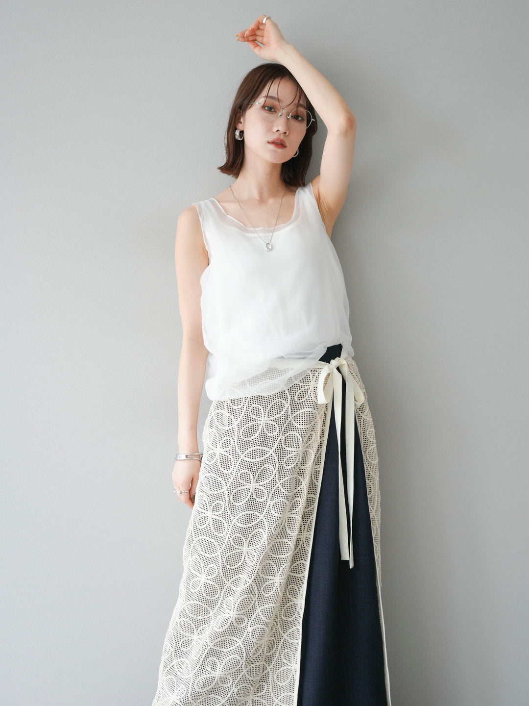 [予約]オーガンジーレイヤードタンクトップ/ホワイト