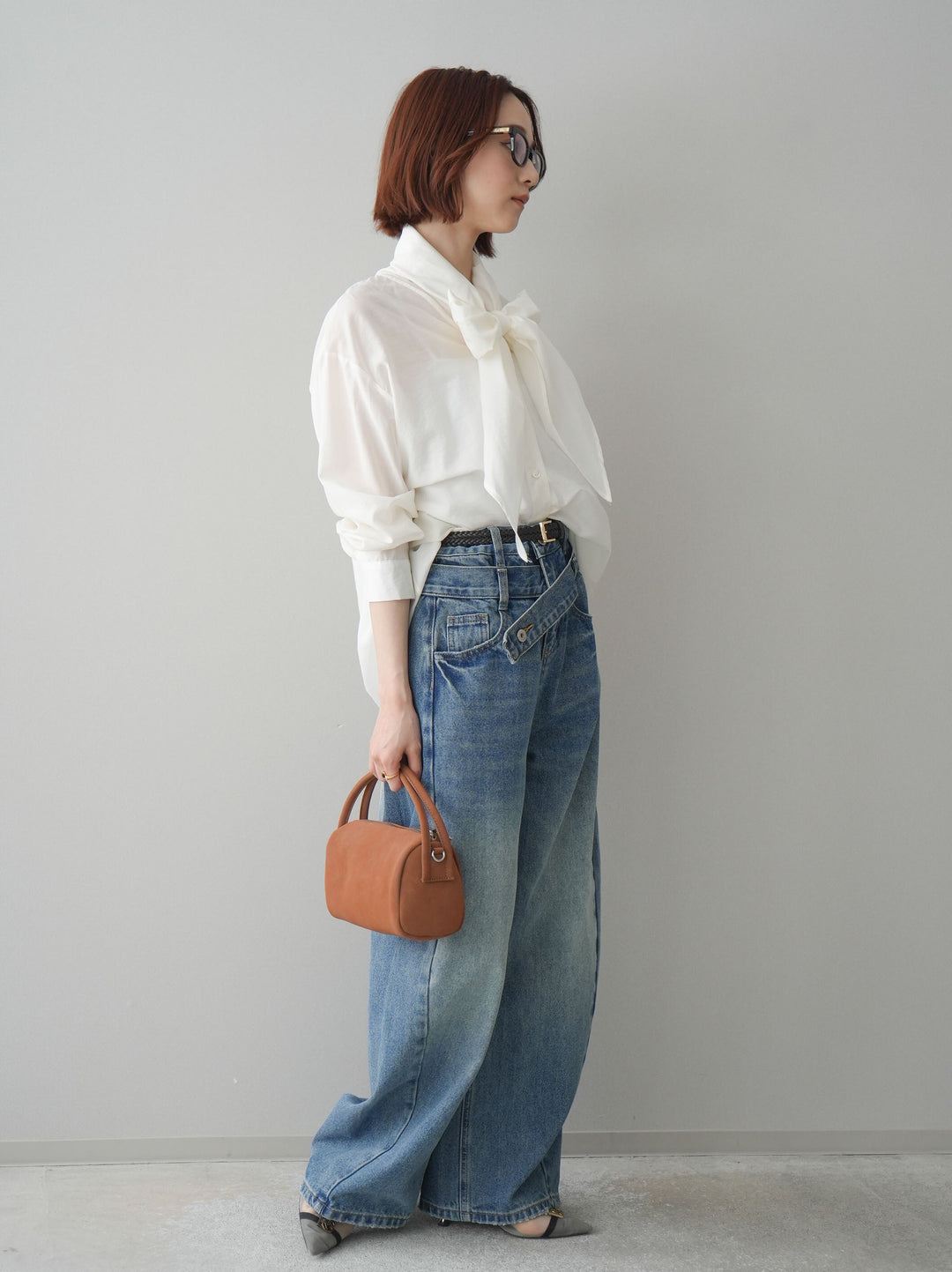 [予約]アシメデザインワイドデニムパンツ/blue