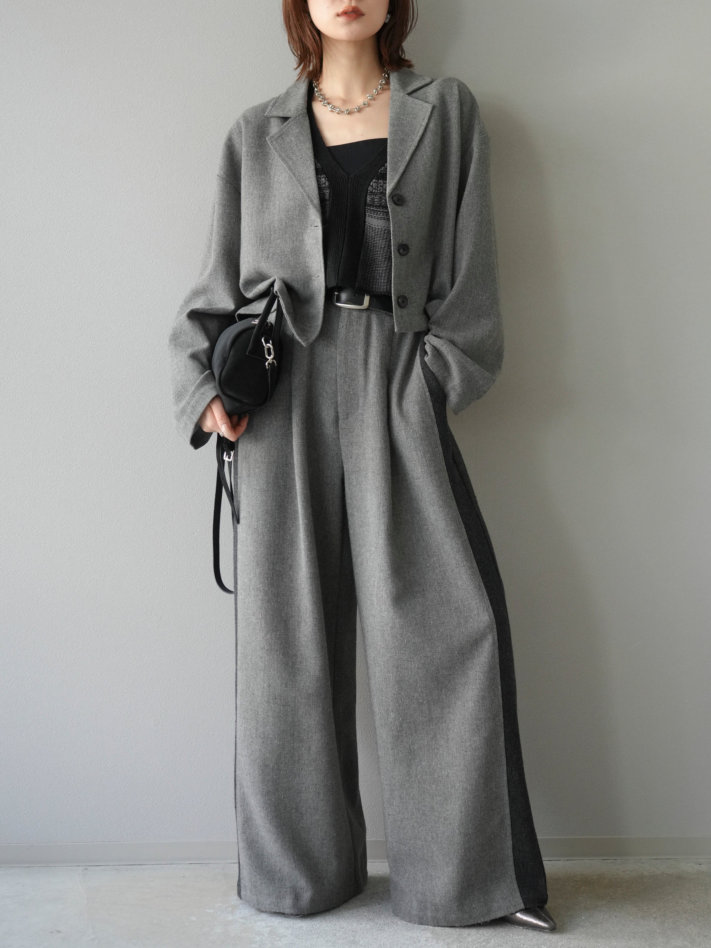 予約]ツイードショートジャケット/グレー – Lumier