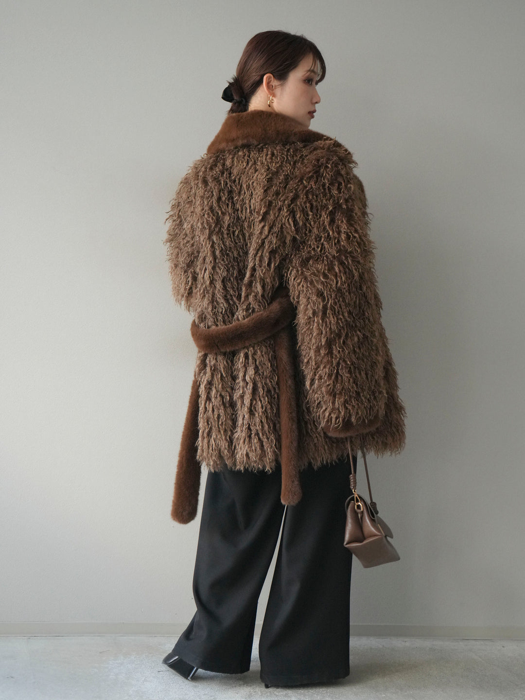 [予約]異素材ファー×ムートンコート/brown