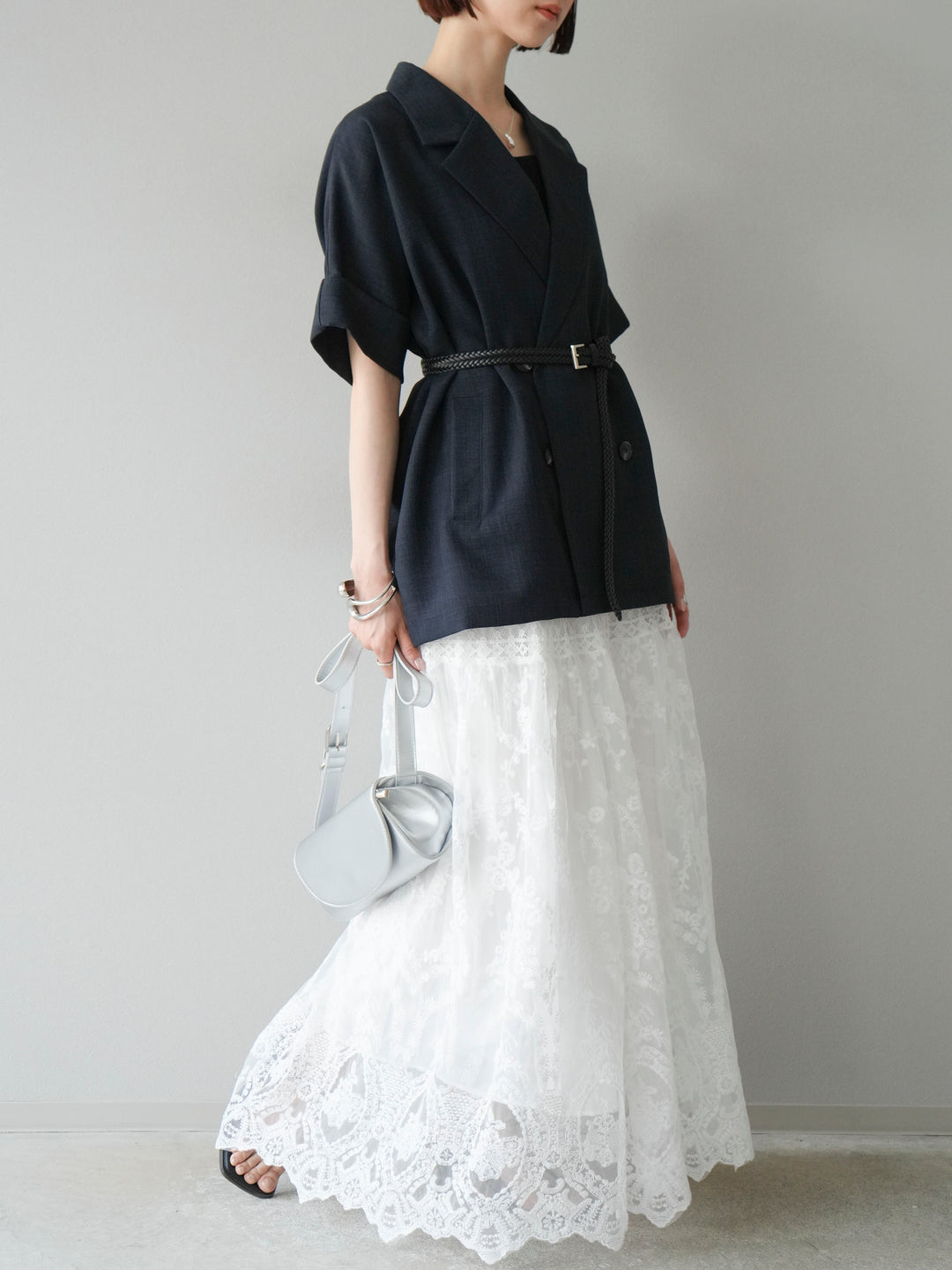 [予約]レースフレアスカート/ホワイト