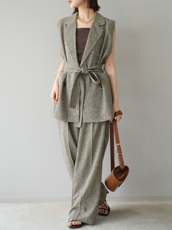 [予約]ミックスツイードタックパンツ/ブラウン