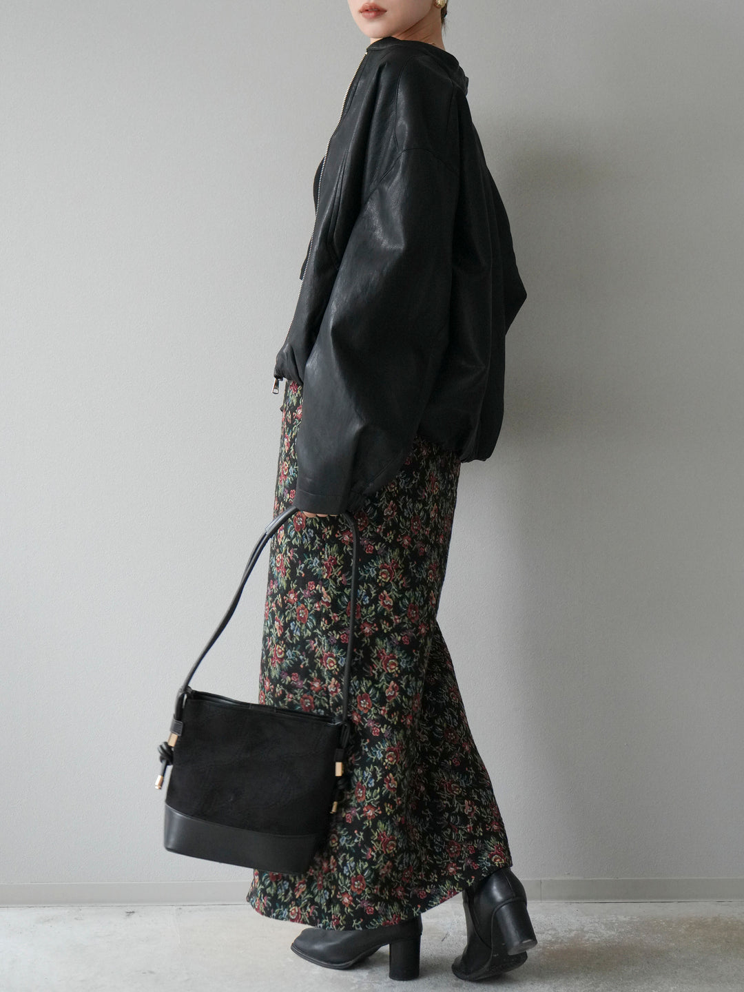 [予約]ゴブランフロントジップタイトスカート/レッド