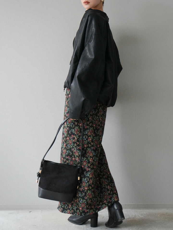 [予約]ゴブランフロントジップタイトスカート/レッド