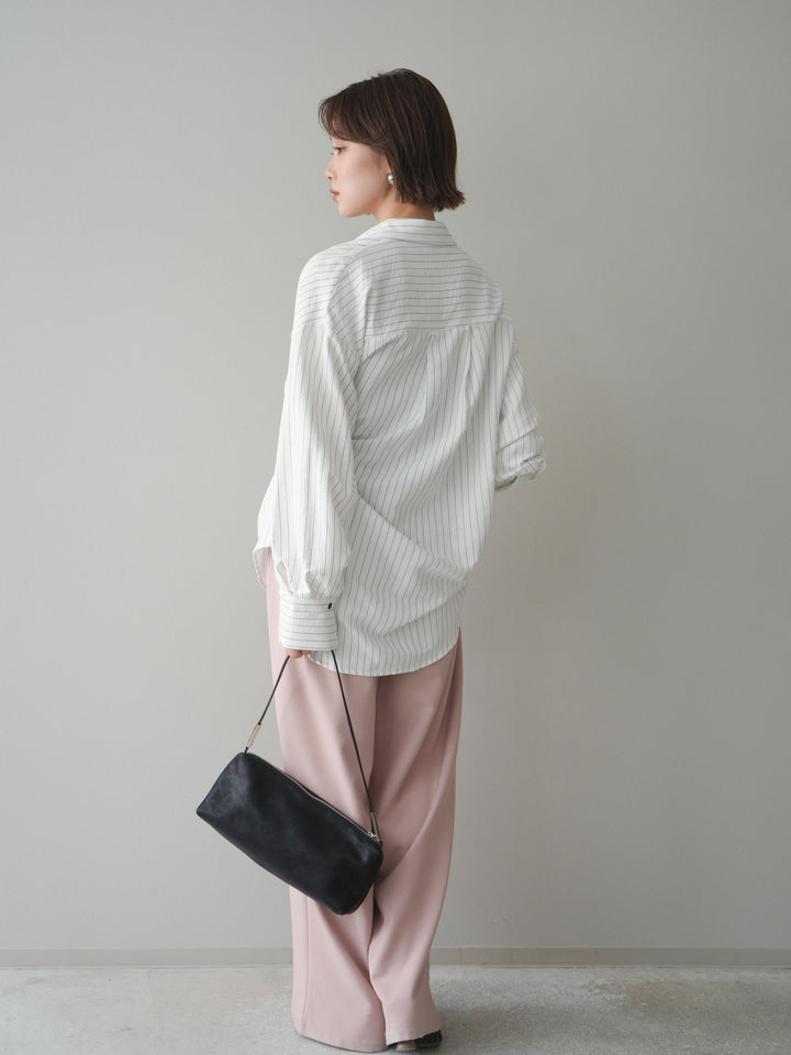 [SET]2WAYカシュクールストライプブラウス+ベルト付キーホルダーモチーフワイドパンツ(2set)