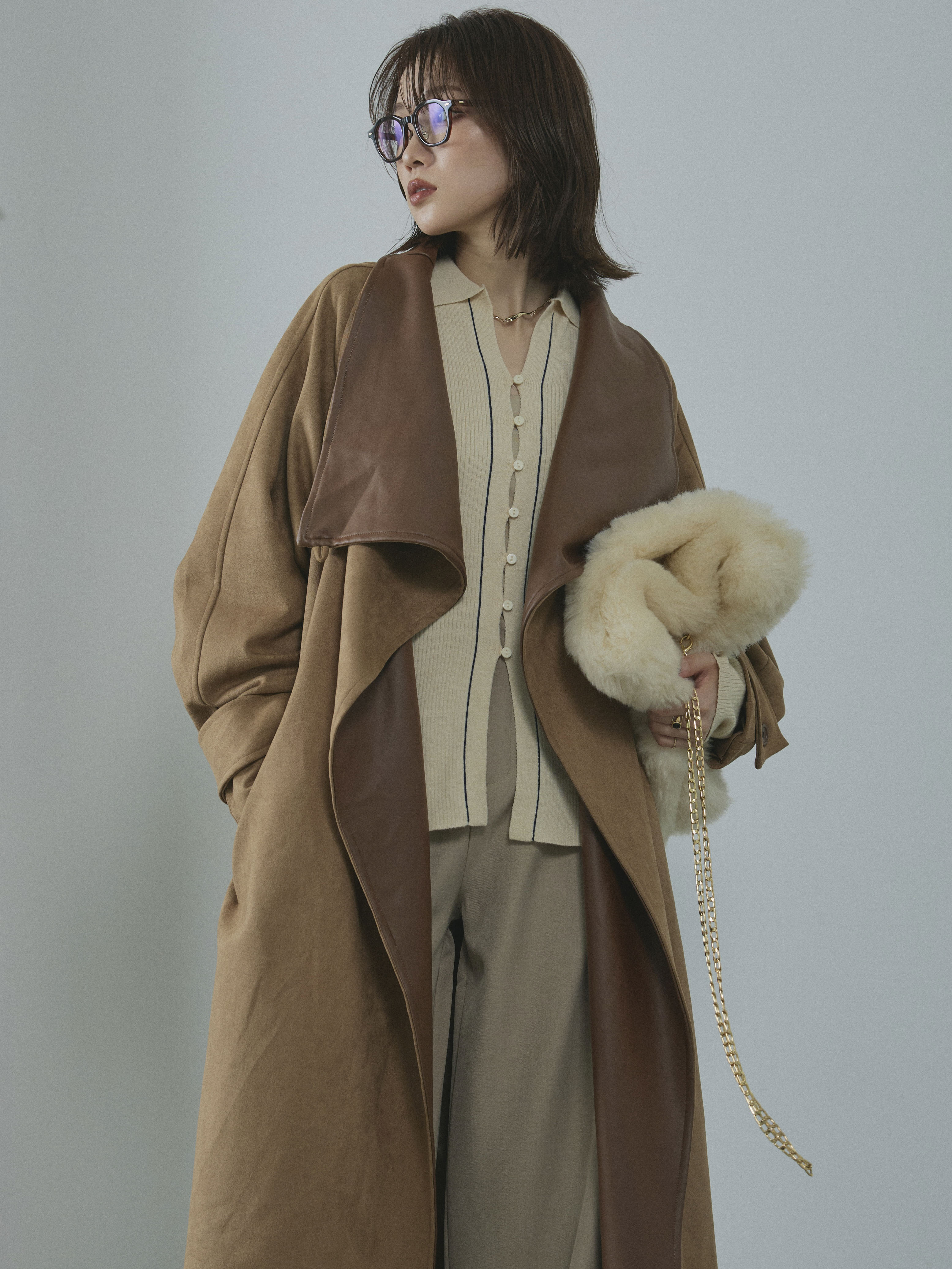 予約]レザーカラースウェードロングコート/beige – Lumier